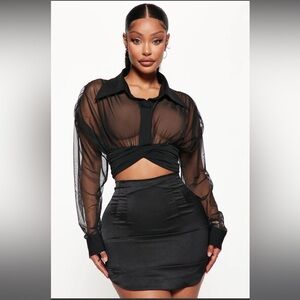Layton Mesh Cropped Shirt - Black
